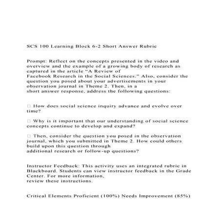  SCS 100 Learning Block 6-2 Short Answer Rubric  Promp.docx