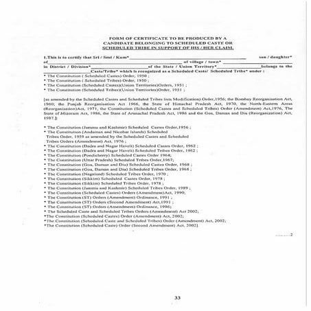 SC ST FORMAT Issued by: District Magistrate, Sub-Divisional Officer, or other prescribed authority.