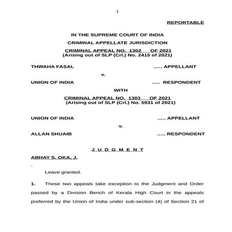 Sc thwaha fasal judgement 28-oct-2021