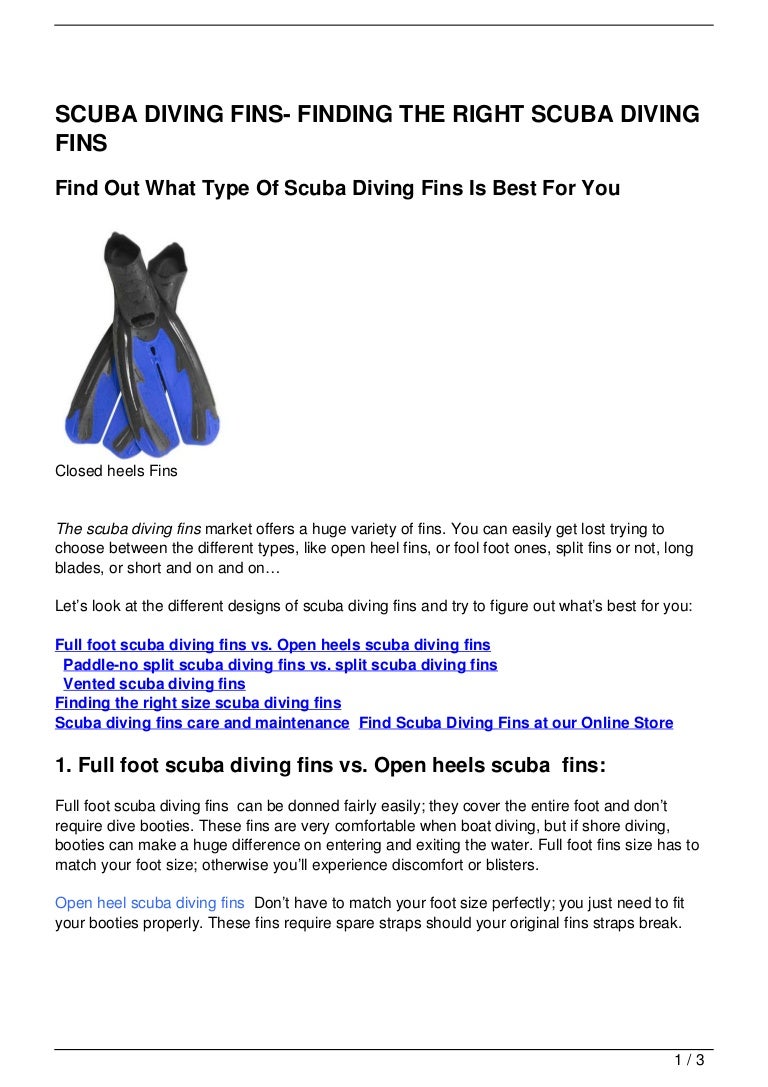 SCUBA DIVING FINS FINDING THE RIGHT SCUBA DIVING FINS