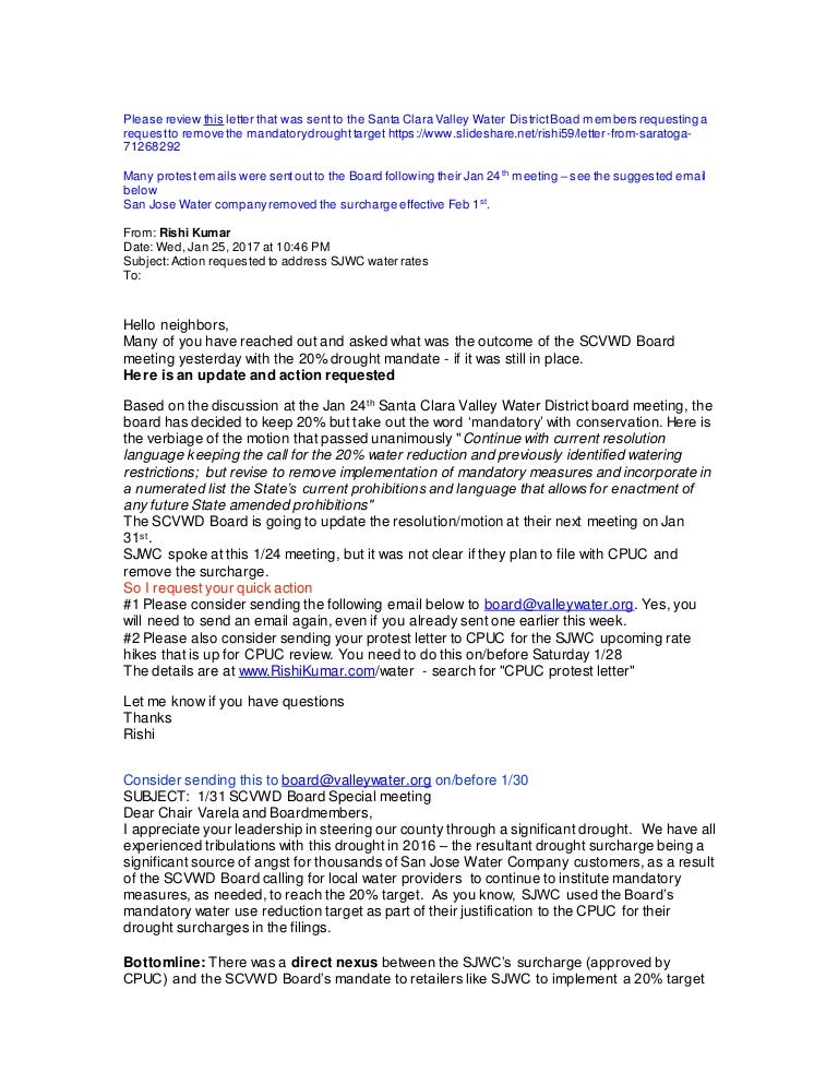 request to santa clara valley water board to remove mandatory drought