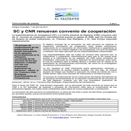 C.06-11 SC y CNR renuevan convenio de cooperación | PDF