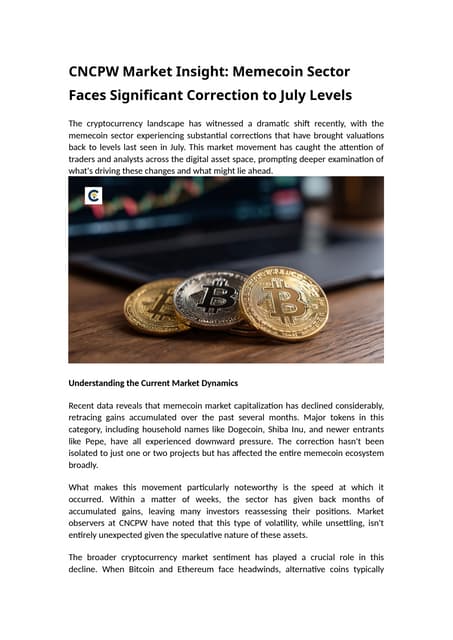 CNCPW Market Insight: Memecoin Sector Faces Significant Correction to July Levels
