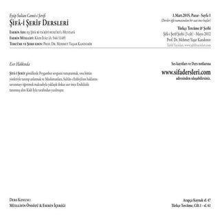 Şifa-i Şerif Dersi, 8 Mart 2015