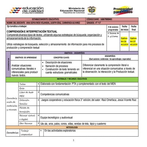 SECUENCIA DIDACTICA ESPAÑOL 4 Y 5 PTA ISVP