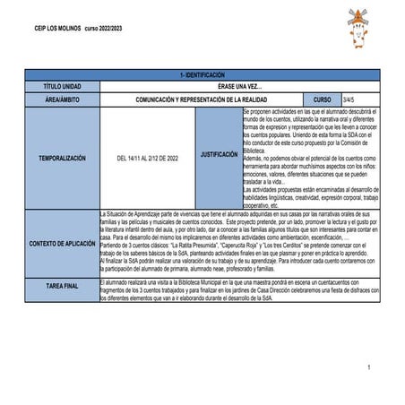 Situación de Aprendizaje El mundo de los Cuentos