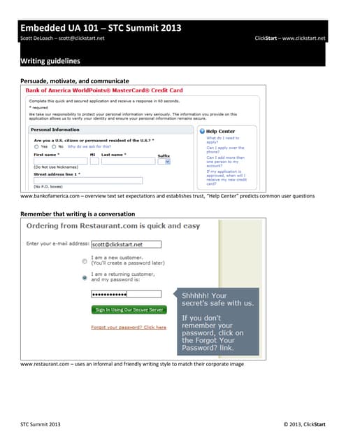 Embedded UA 101 - STC Summit 2013, Scott DeLoach, ClickStart