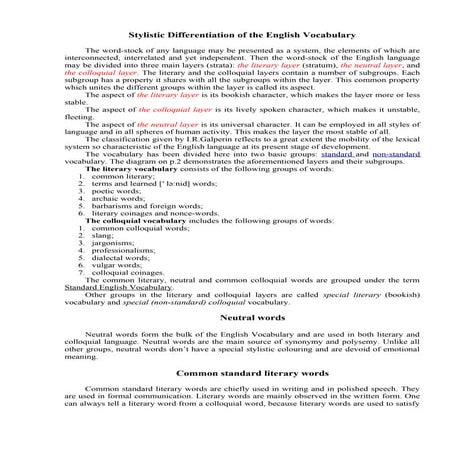 Sdev stylistic differentiation of the english vocabulary