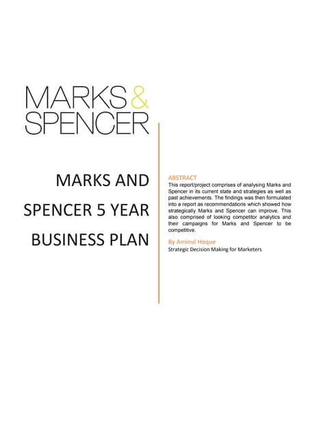 Marks and Spencer 5 Year Business Plan/Strategy