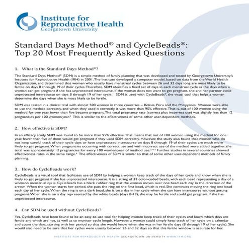 The Standard Days Method® (SDM) Top 20 FAQs