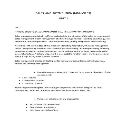 Sales &distribution  notes