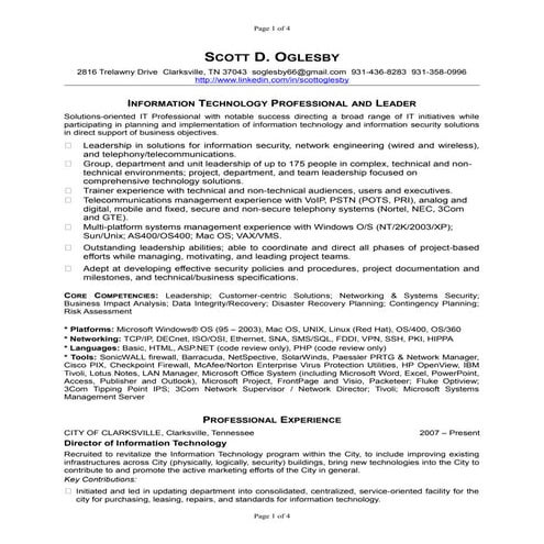Resume of Scott Oglesby
