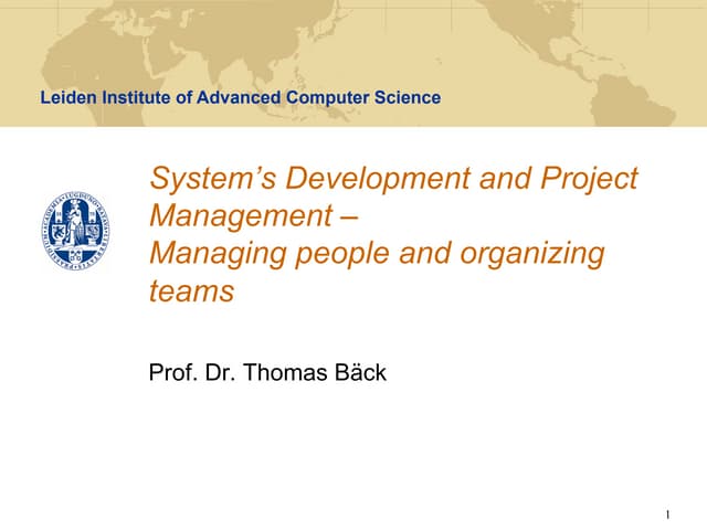 SDPM - Lecture 9 - Managing people and organizing teams