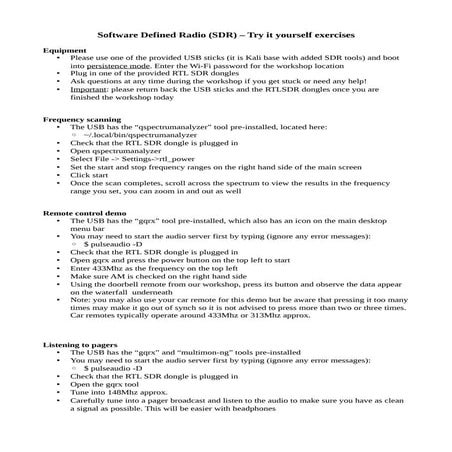 Worksheet for Introduction to Software Defined Radio (SDR)