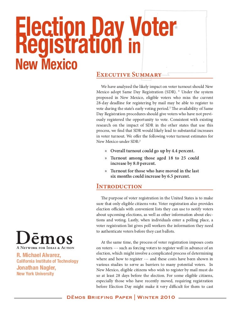 Election Day Voter Registration in New Mexico