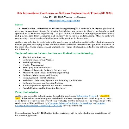 14th International Conference on Software Engineering & Trends (SE 2026 ...