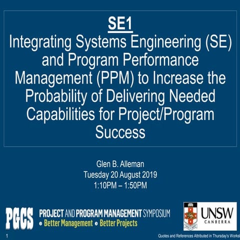 SE1 - Integrating SE and PPM to Increase the Probability of Success