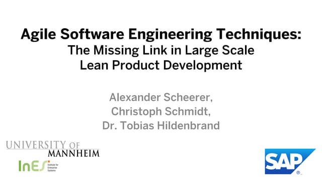Agile Software Engineering Techniques: The Missing Link in Large-Scale Lean P...
