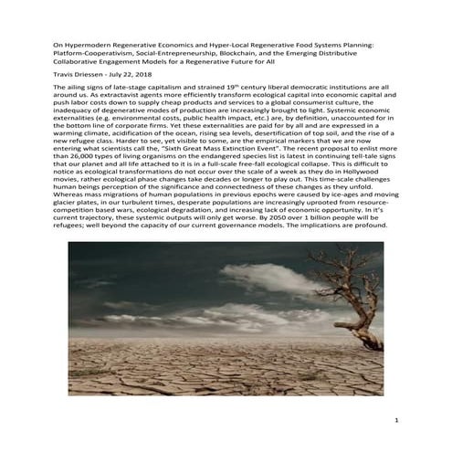 On Hypermodern Regenerative Economics and Hyper-Local Regenerative Food Syste...