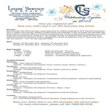 SEA December Day School Outline