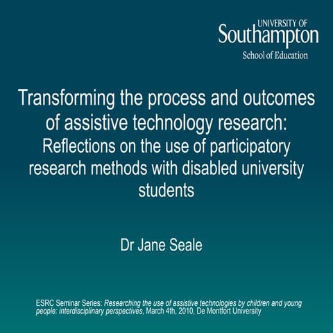 Transforming the process and outcomes of assistive technology research: Refle...
