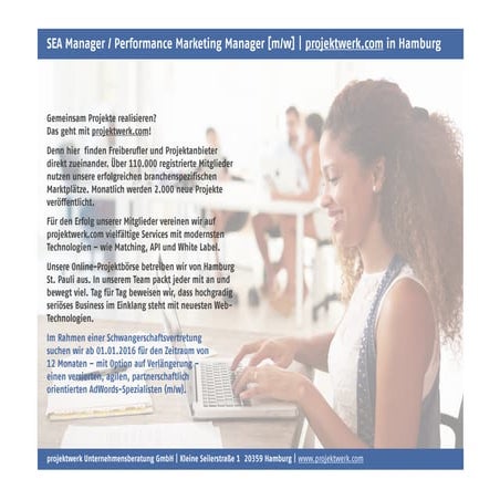 SEA Manager @projektwerk.com in Hamburg gesucht