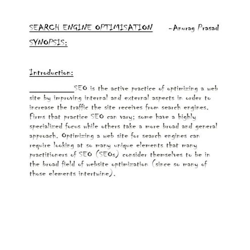 Search engine optimisation(synopsis)