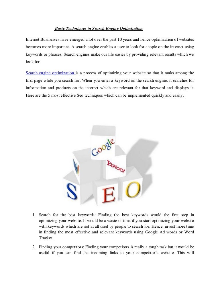 Search engine optimization techniques
