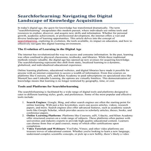 Searchforlearning: Navigating the Digital Landscape of Knowledge Acquisition