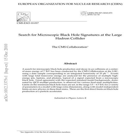 Search for microscopic black hole signatures at the large hadron collider
