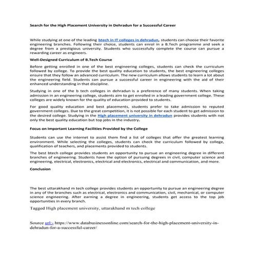 Search for the High Placement University in Dehradun for a Successful Career....