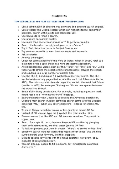 Tips on Searching for files on the Internet