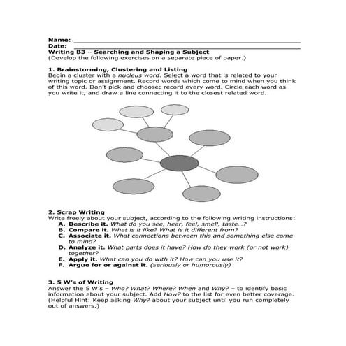 Searching and shaping a subject worksheet