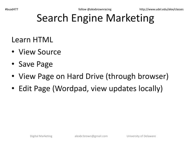 Search marketing: HTML, SEO, SEM and Mobile