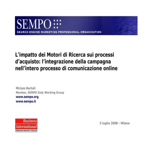 L’impatto dei Motori di Ricerca sui processi d’acquisto: l’integrazione della...