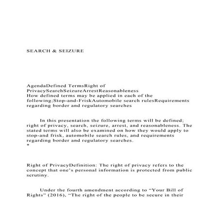 SEARCH & SEIZUREAgendaDefined TermsRight of .docx