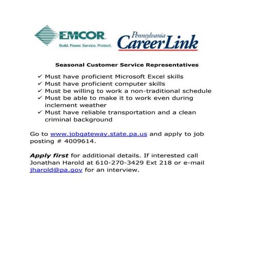 Seasonal customer service representatives