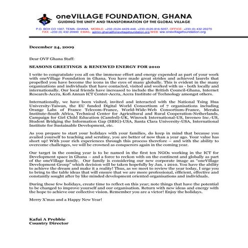 Season's Greetings from oneVillage Foundation - Ghana