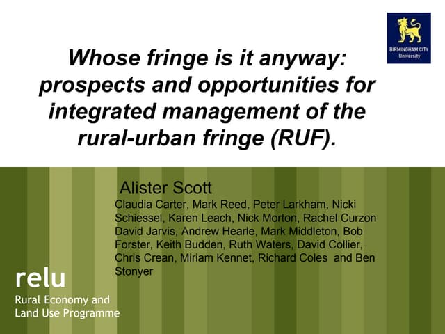 Whose fringe is it anyway: prospects and opportunities for integrated management of the rural-urban fringe