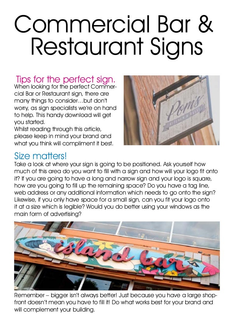 Tips for a perfect commercial bar and restaurant signs.