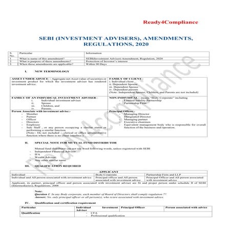 SEBI (IA) Amendment, Regulations, 2020 | PDF