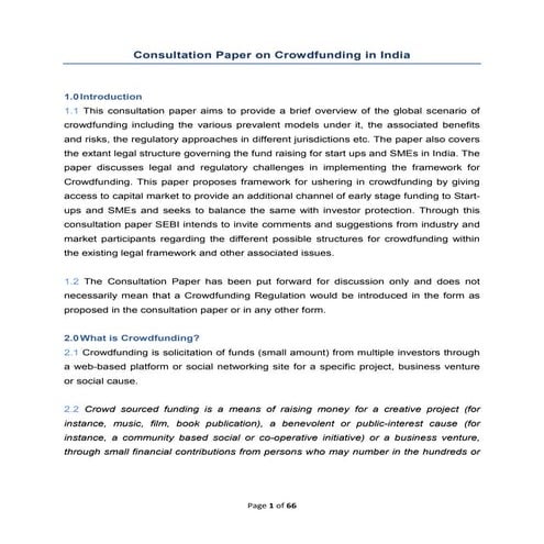 SEBI - Crowdfunding policy draft