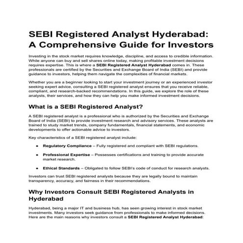 Comprehensive Guide to SEBI Registered Analysts in Hyderabad for ...