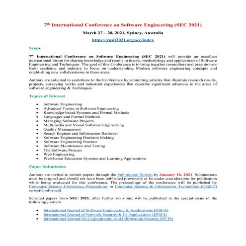 10th International Conference on Software Engineering (SEC 2024) | PDF