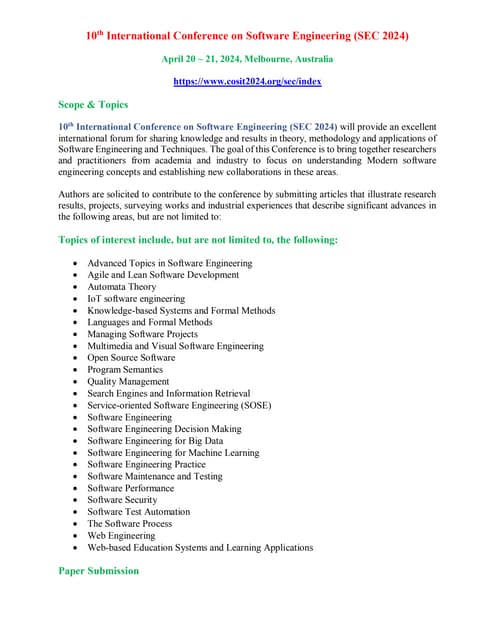 10th International Conference on Software Engineering (SEC 2024) | PDF
