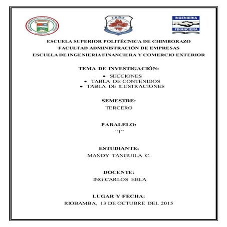 Secciones tabla de contenidos y tabla de ilustraciones