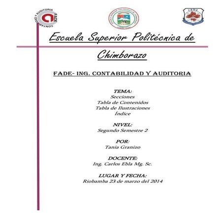 Secciones, tabla de contenidos, tabla de ilustraciones, indice