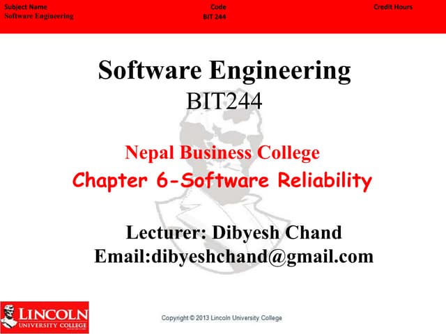 SE Chapter 6 - Software  Reliability.pptx