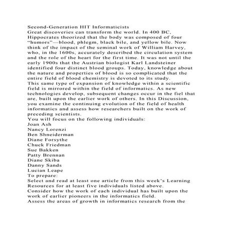 Second-Generation HIT InformaticistsGreat discoveries can transfor.docx
