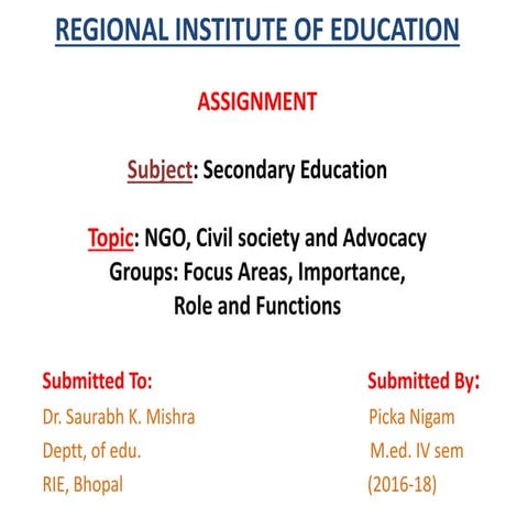 Role of NGO, Civil Society and Advocacy in Education